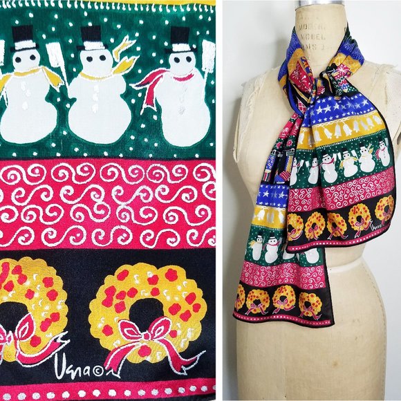 Vera Neumann Accessories - Vera Neumann Vintage Christmas Scarf Silk Holiday Snowman Neck Scarf Stocking